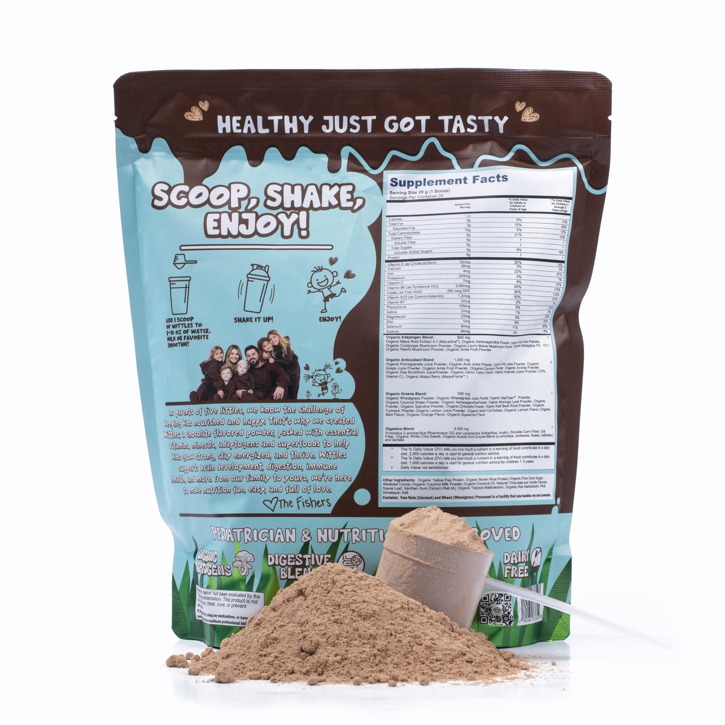 Wittles Kids Organic Chocolate Protein Shake for Youth & Teens  8g of Protein Powder + Superfood Nutrition Powder for Kids (30 Servings  Chocolate)