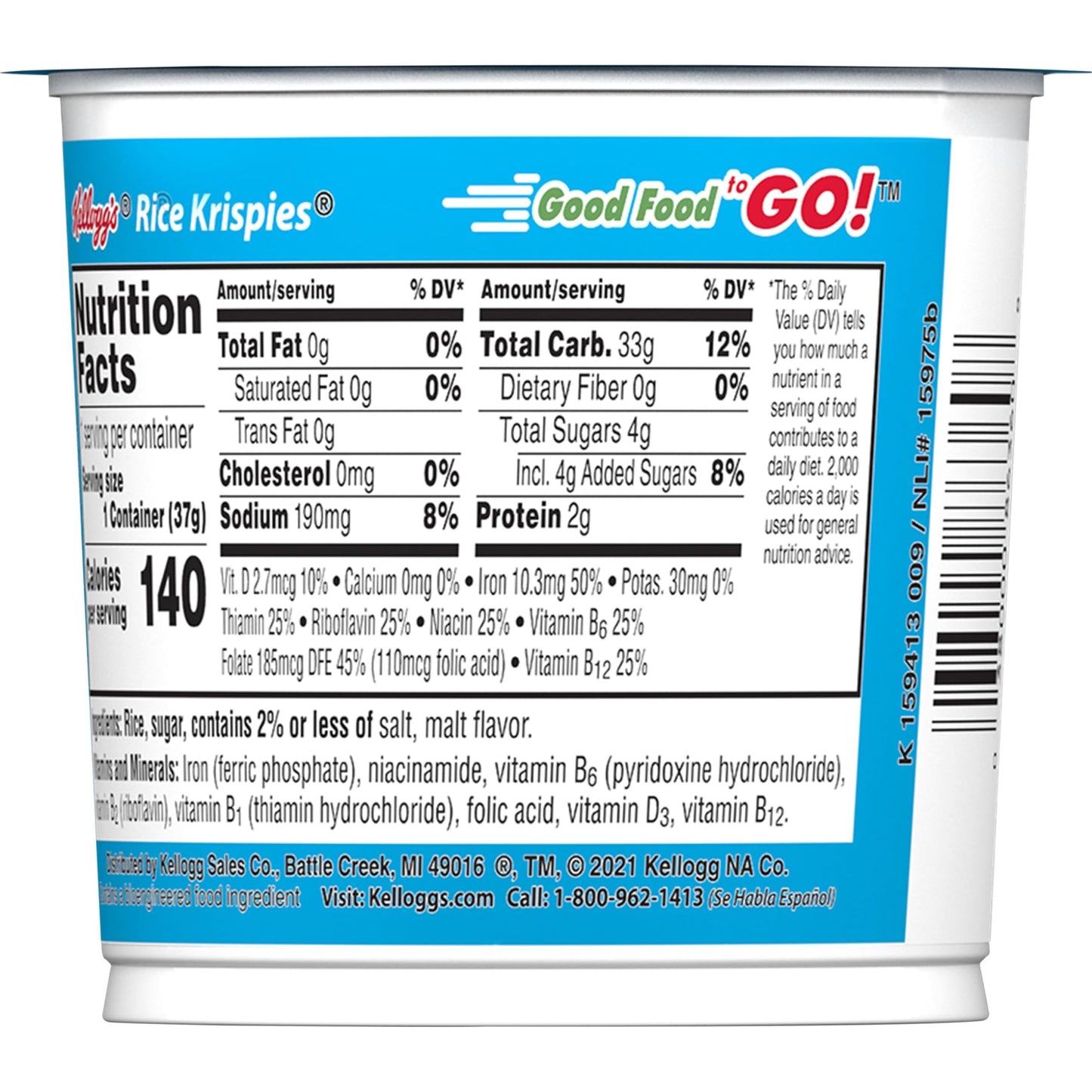 Kellogg s Rice Krispies Breakfast Cereal Cups, Kids Snacks, Cereal Cup to Go, Original, 15.6oz Case (12 Cups)