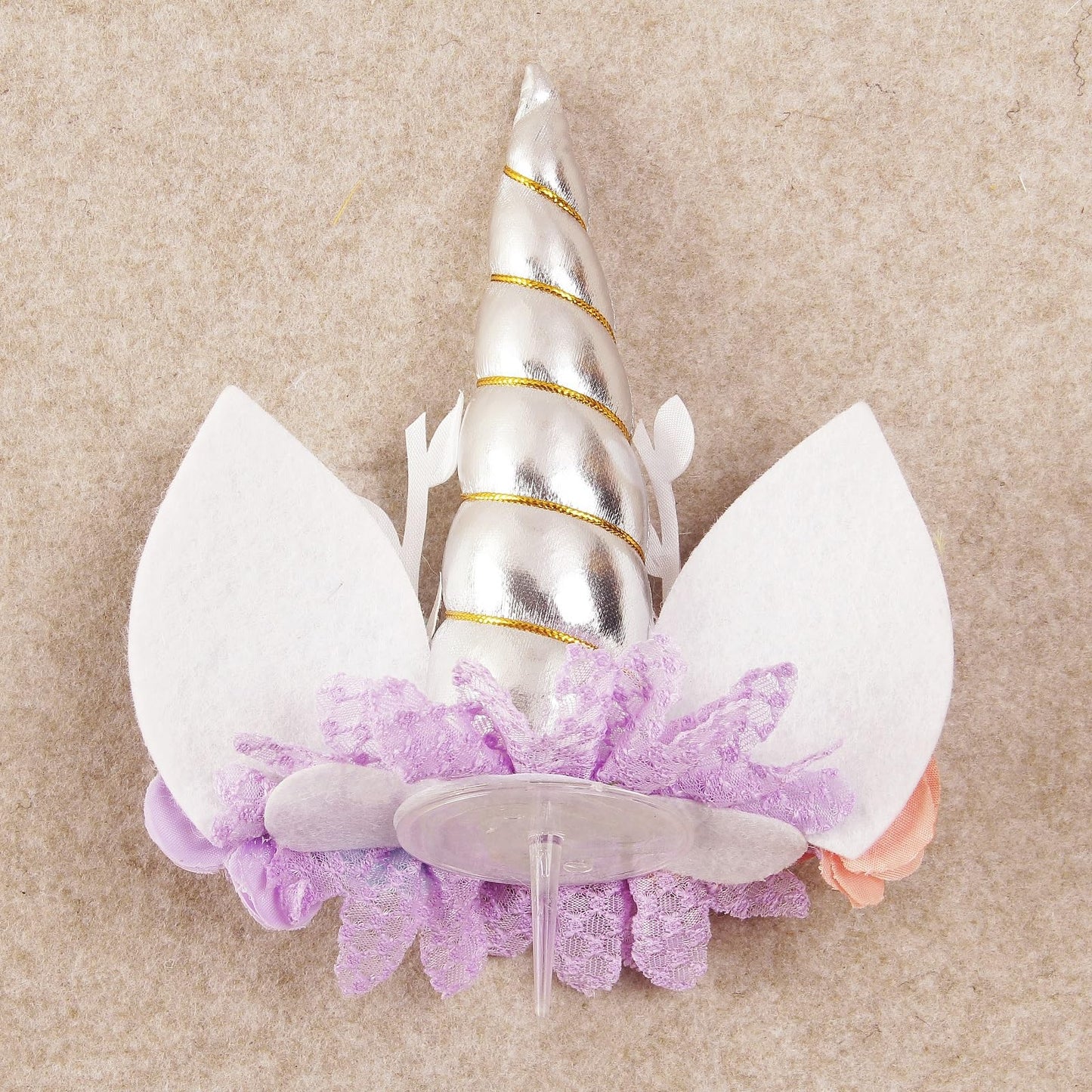 Nishine Rose Floral Unicorn Cake Topper Birthday Party Cake Decoration (Silver&Pink)