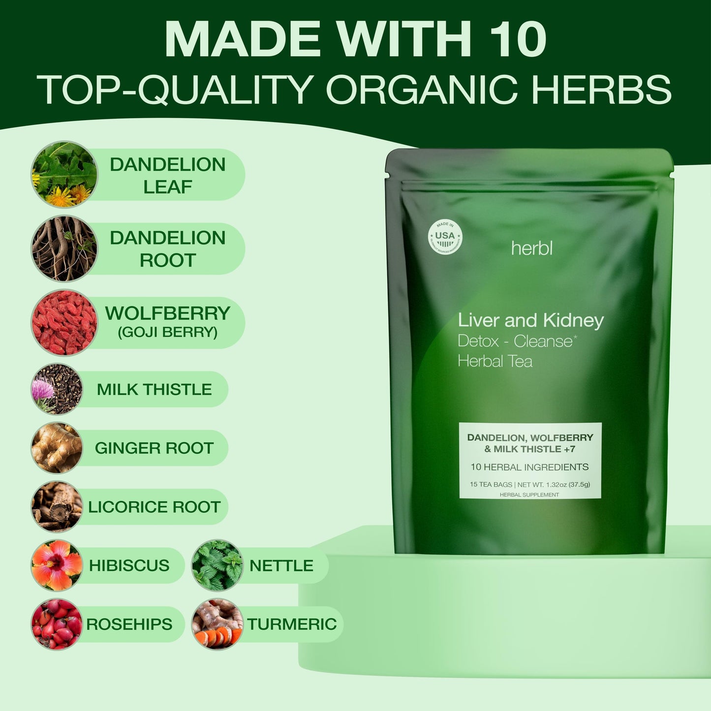 Organic Dandelion Wolfberry Tea - Kidney and Liver Detox Tea - Organic Liver Kidney Cleanse & Detox with Dandelion, Goji Berry,