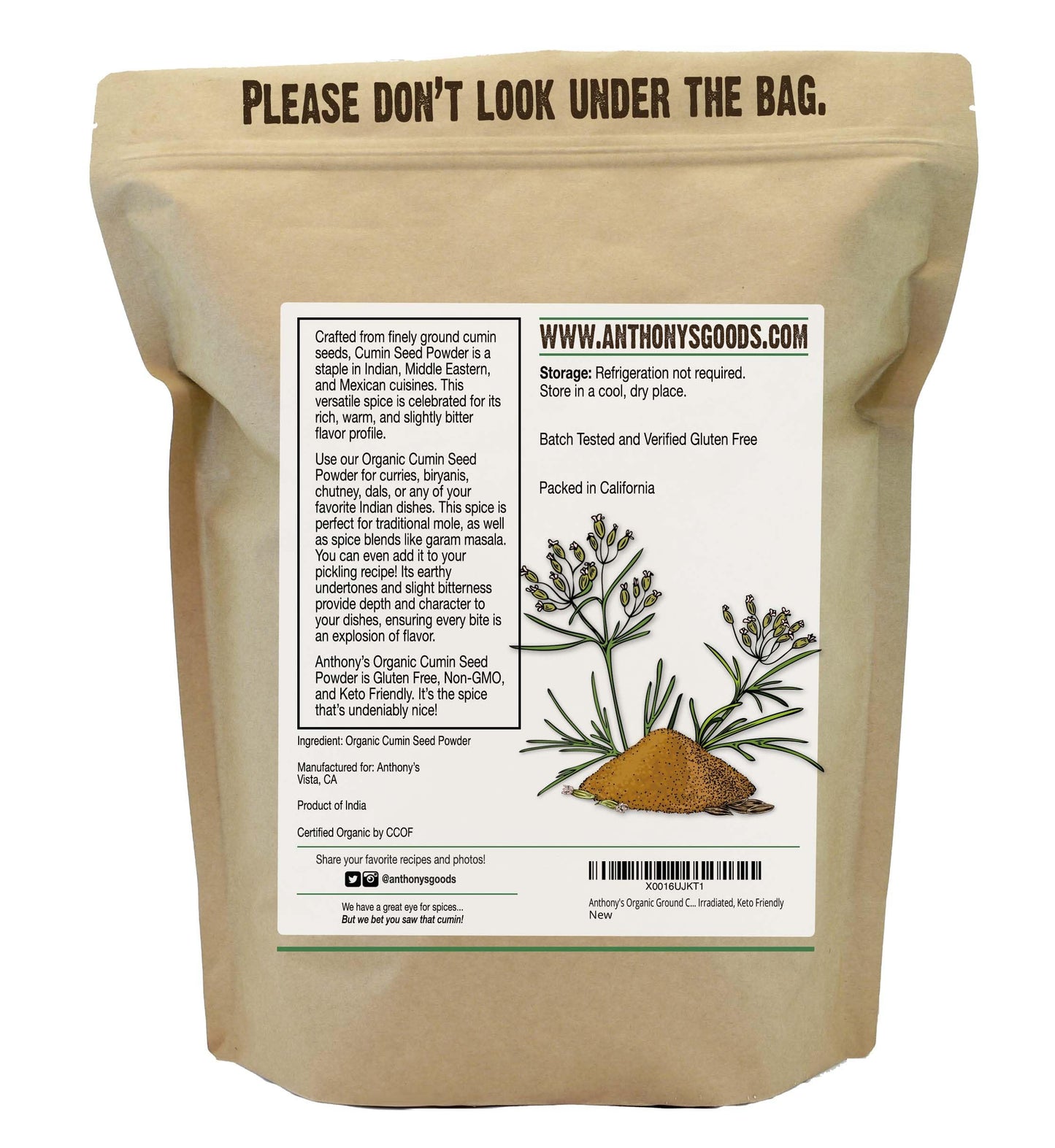 Anthonys Organic Ground Cumin, Gluten Free, Non Irradiated, 1 lb