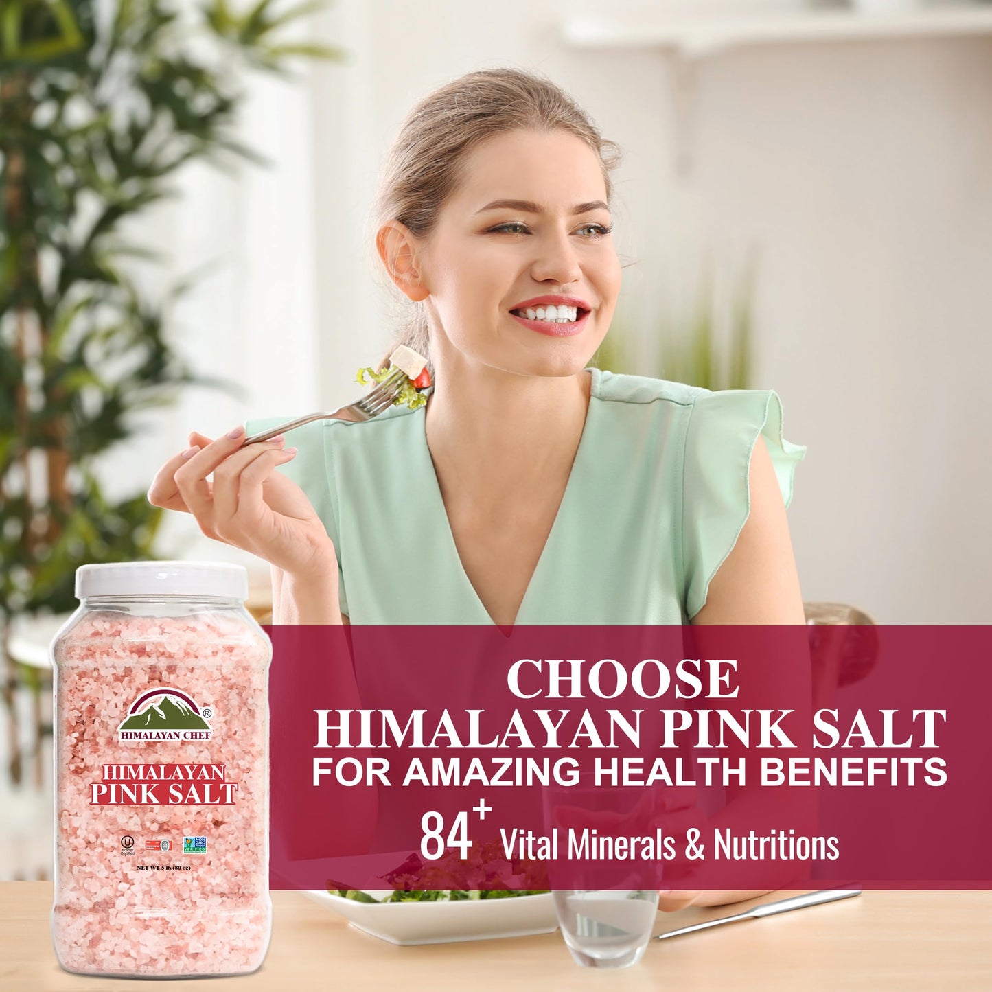 Himalayan Chef Pink Salt Coarse Grain, 100% Natural, Non-GMO, Gluten Free, 5 lbs Plastic Jar, Pack of 2