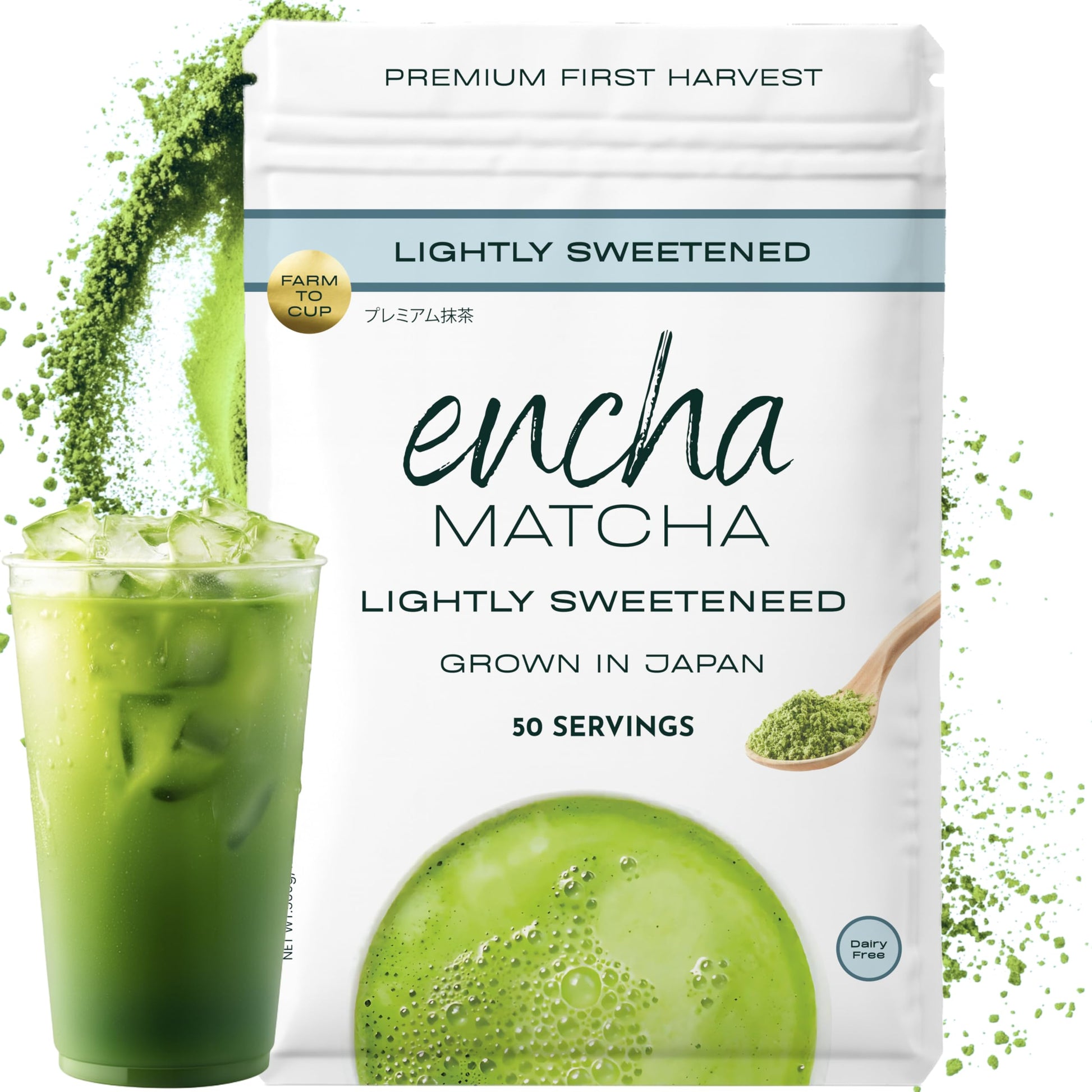 Encha Matcha Latte Powder Sweetened - Lightly Sweet Matcha Powder - First Harvest - Top-Grade Japanese Matcha - 500G / 1.1Lb