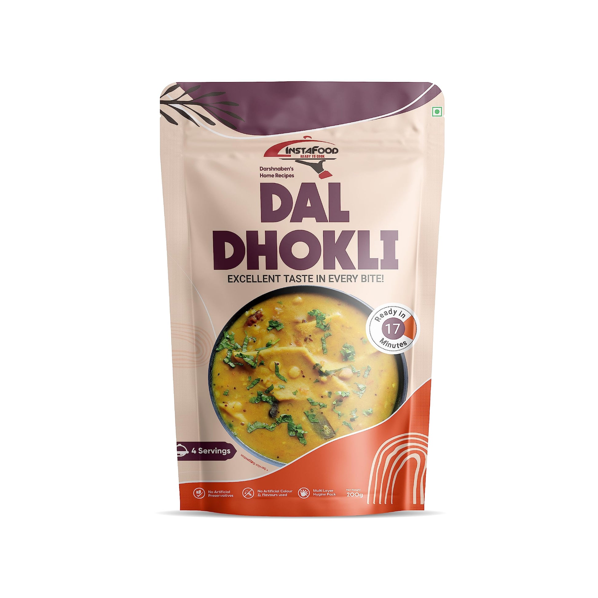 Instafood Gujarati Dal Dhokli | Ready To Eat & Cook Meal | 3-4 Servings |Pack Of 1 (200G)| After Cooking Gets 1.2Kg To Serve | Z