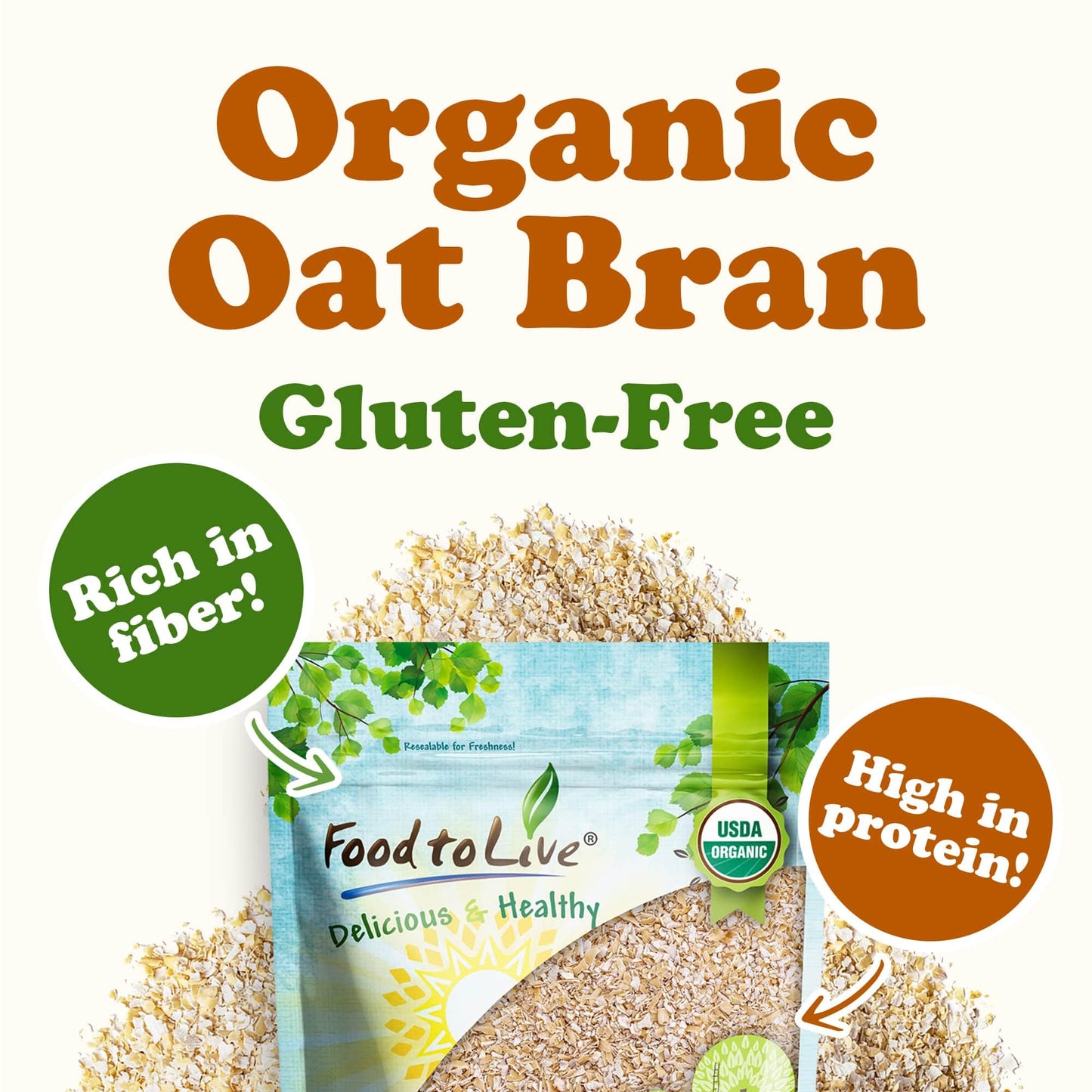 Food To Live Gluten Free Organic Oat Bran, 1 Pound - A Nutritional Powerhouse High Fiber Hot Cereal, Milled From High Protein Oa