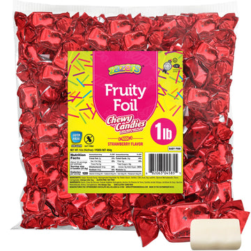 Zazers Red Strawberry Chewy Taffy Candy - 1-Pound Bag of Zazers Fruity Foil Chewy Candy - Strawberry Flavor, Individually Wrappe