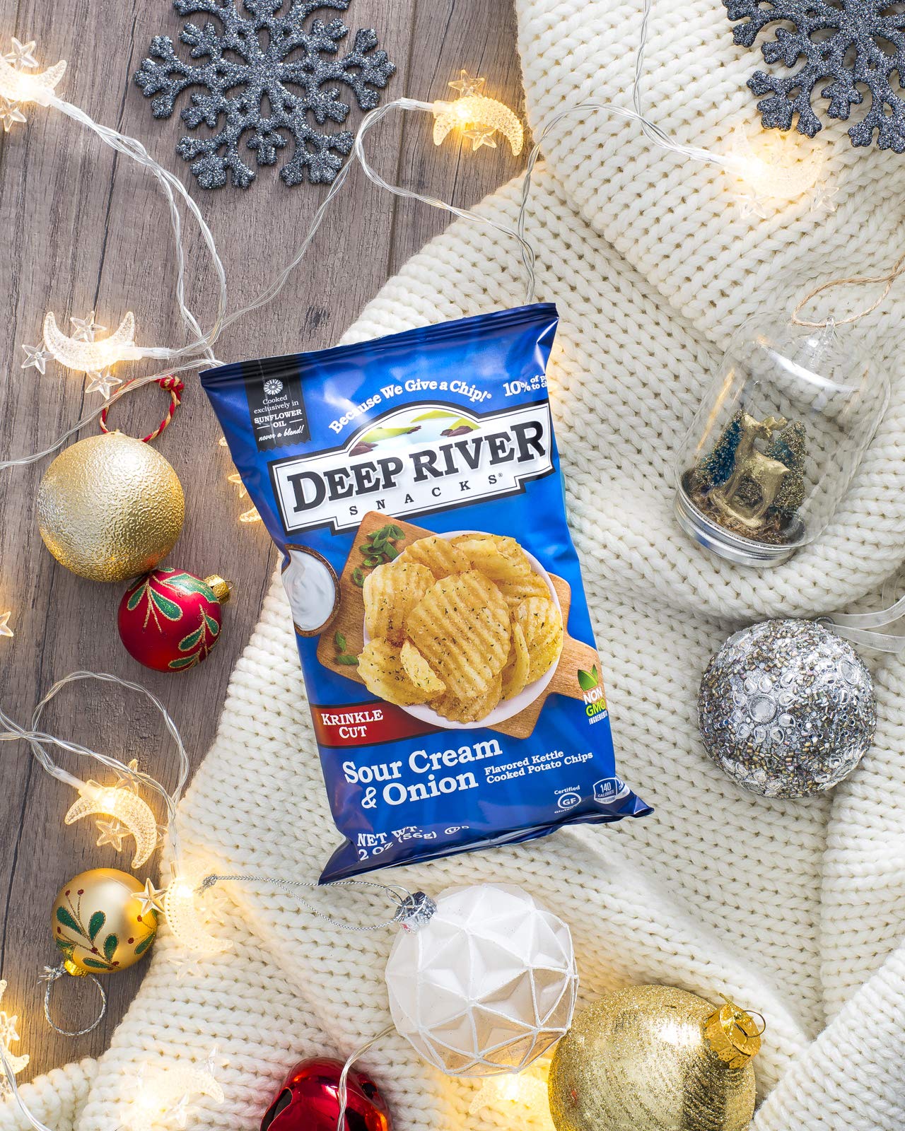 Deep River Snacks Sour Cream & Onion Kettle Cooked Potato Chips, Healthy Snacks Option For Parties & Get Together, Sour Cream And Onion Chips Variety Pack, 5 Ounce (Pack Of 12)
