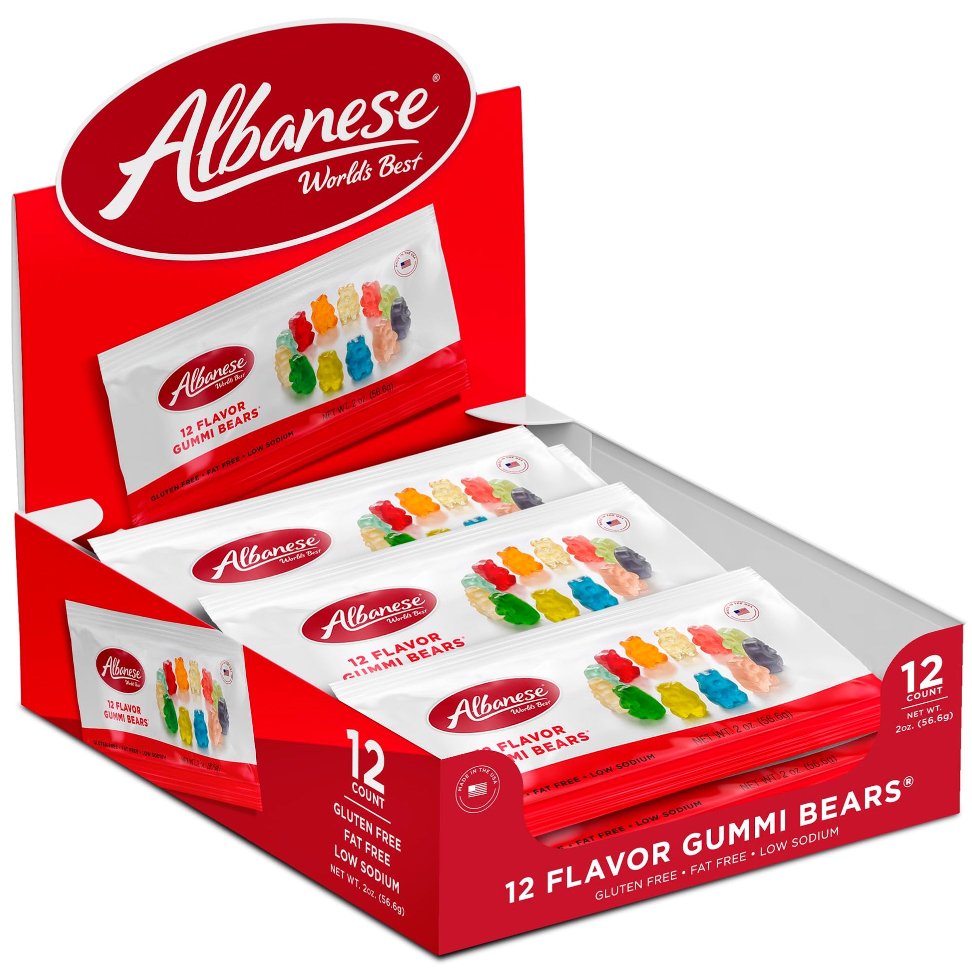 Albanese Gummi Bears, 12 Flavors, 2oz Bag, Individually Wrapped, Pack of 12