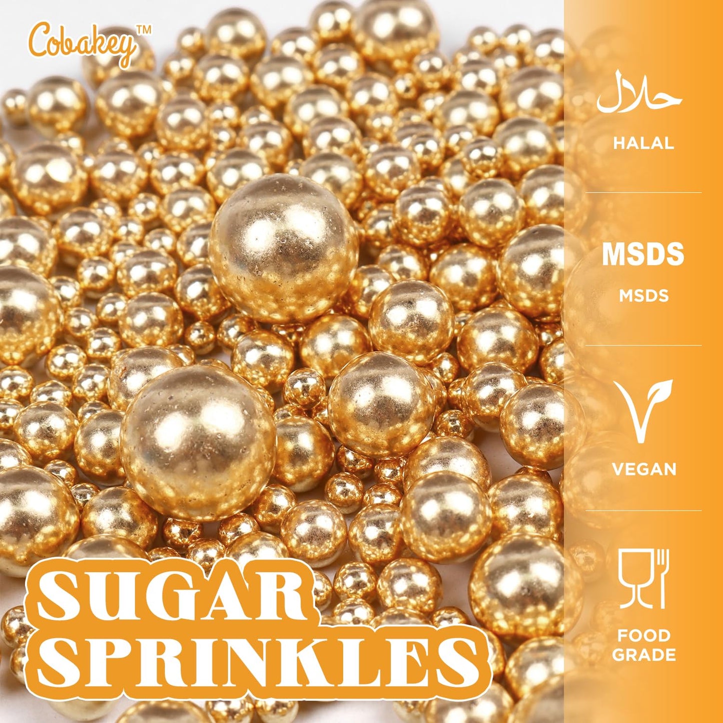 Cobakey Bright Gold Sprinkles For Cake Decorations 3.52 Ounce Gold Metallic Pearl Sugar Sprinkles For Cupcake Toppers Wedding Pa