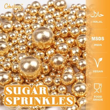 Cobakey Bright Gold Sprinkles For Cake Decorations 3.52 Ounce Gold Metallic Pearl Sugar Sprinkles For Cupcake Toppers Wedding Pa