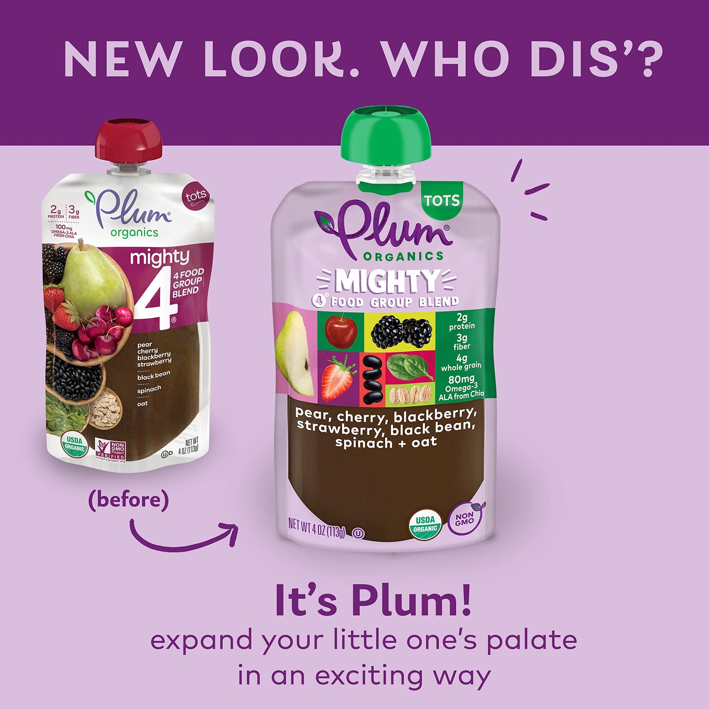 Plum Organics Mighty 4 Organic Toddler Food - Pear, Cherry, Blackberry, Strawberry, Black Bean, Spinach, And Oat - 4 Oz Pouch -