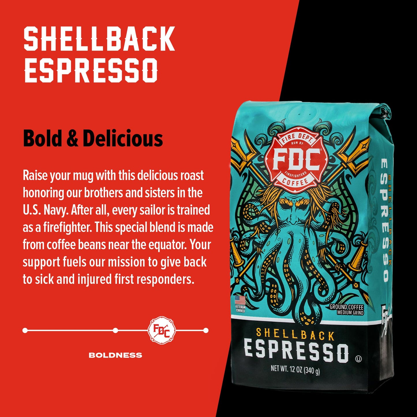 Fire Department Coffee - Gives Back To Firefighters - Bold & Smooth Shellback Espresso Coffee Beans - Roasted In The Usa - Premi