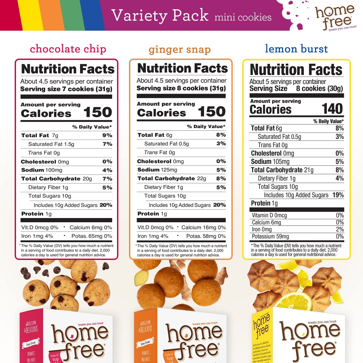 Homefree Treats — Vegan Cookies Variety Pack – Allergy Safe School Snacks – Peanut Free, Gluten Free, Egg Free, Dairy Free – Yummy Crunchy Cookie Assortment, Kosher Pareve (6 Count)