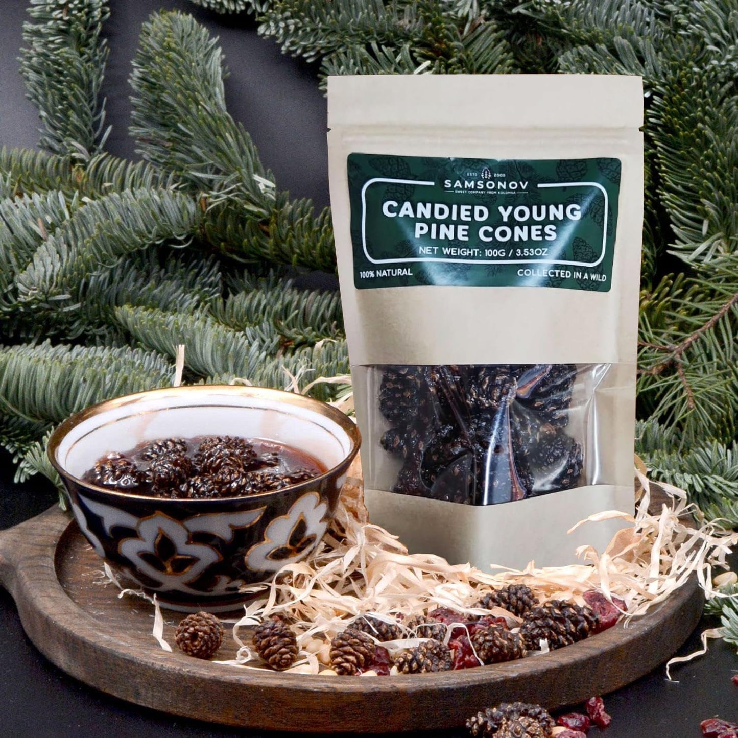 Samsonov & Partners Candied Young Pine Cones Siberian Delicacy 100G/ 3.53Oz (100G/ 3.53Oz)
