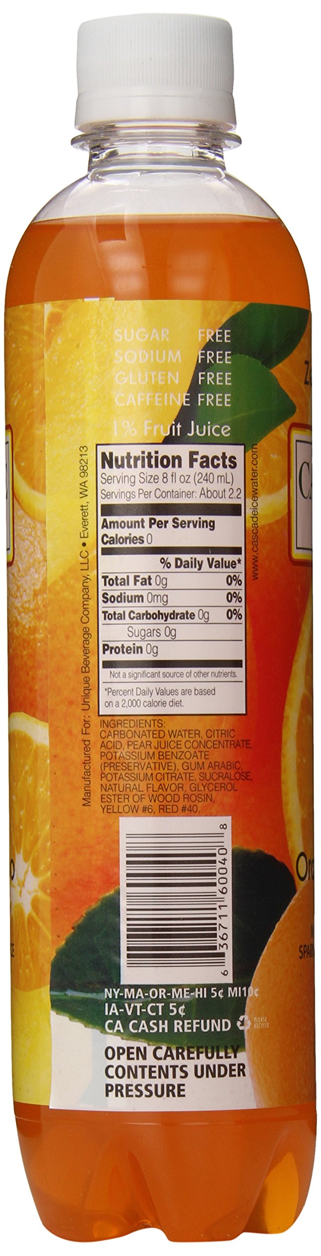 Cascade Ice Sparkling Water, Orange Mango Flavor, 17.2 Fl Oz, Pack of 12