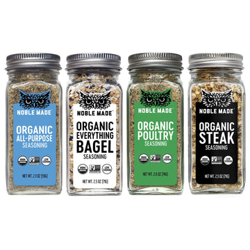 Noble Made Organic Seasoning Variety Pack, All Purpose Seasoning Gift Set, Steak, Poultry & Everything Bagel Seasoning, For Turkey, Meat, Chicken, Gluten Free, Sugar Free, Low Sodium, 4 Pack
