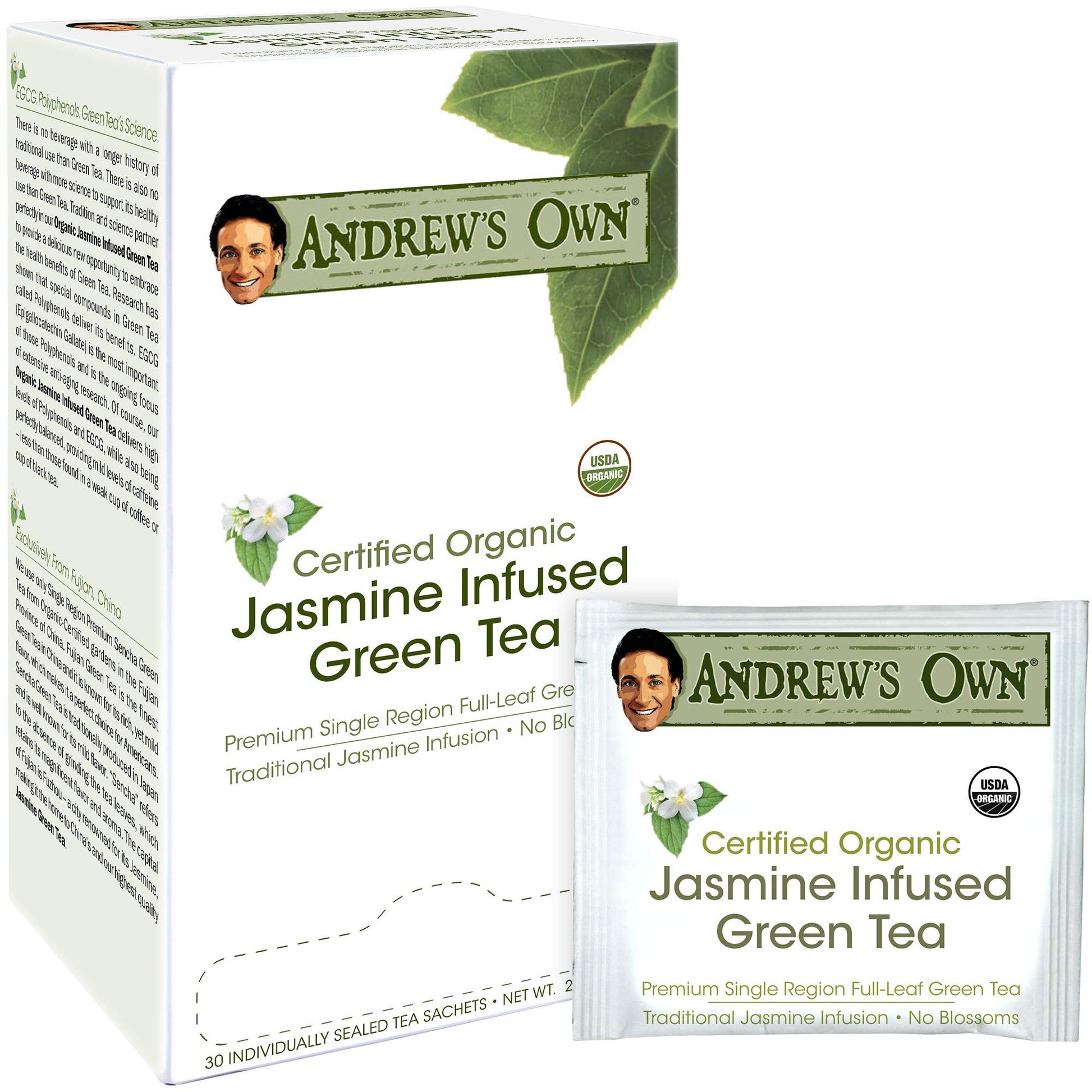 ANDREW LESSMAN Jasmine Infused Green Tea, 90 Sachets, Organic, High Polyphenols & EGCG, Mild Flavor, Caffeinated
