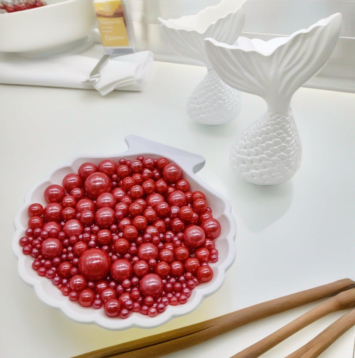 Edible Red Sugar Pearls Sprinkles Candy Mix Size Pearls Cake Decorations Cupcake Toppers Cookie Decorating Perfect For Wedding P
