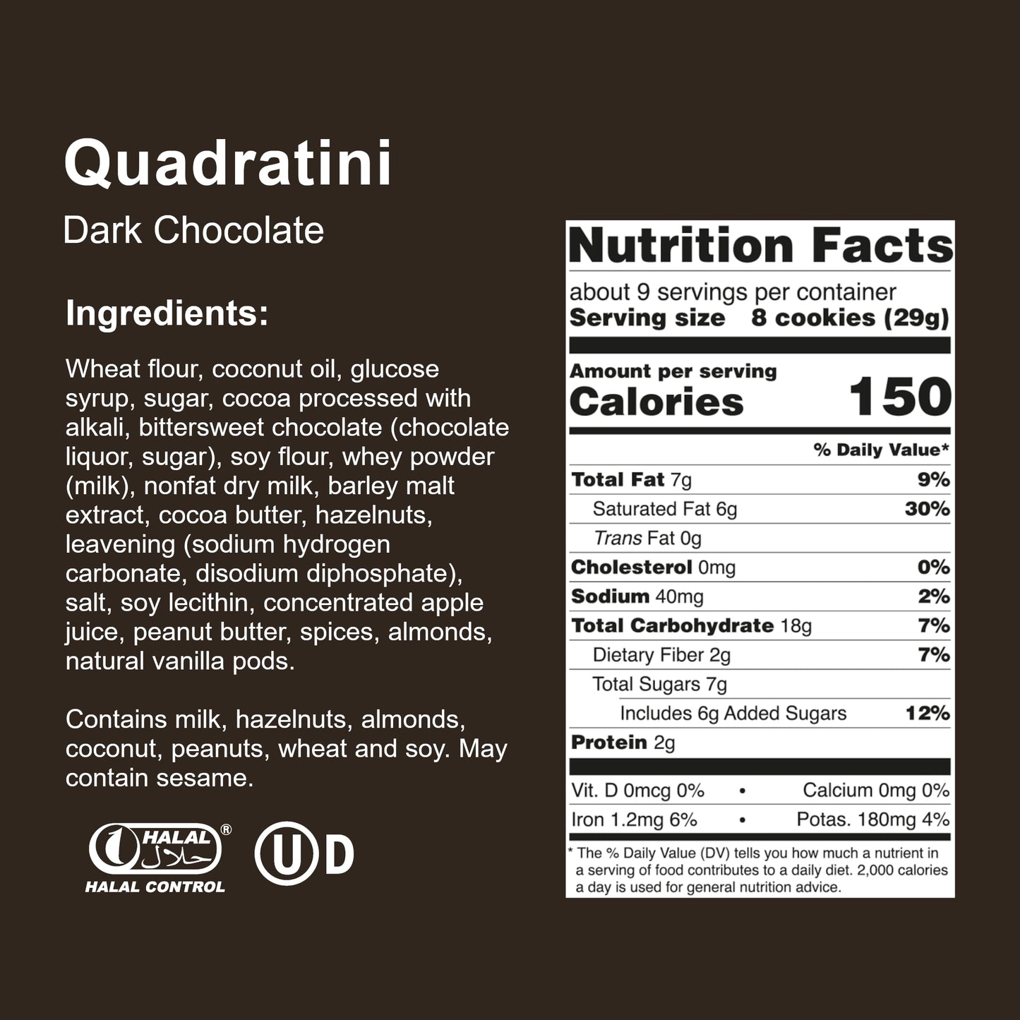 Loacker Quadratini Dark Chocolate Wafer Cookies Large - 30% Less Sugar - Premium Crispy Bite Size Wafers - Non-Gmo - Large Pack Of 6