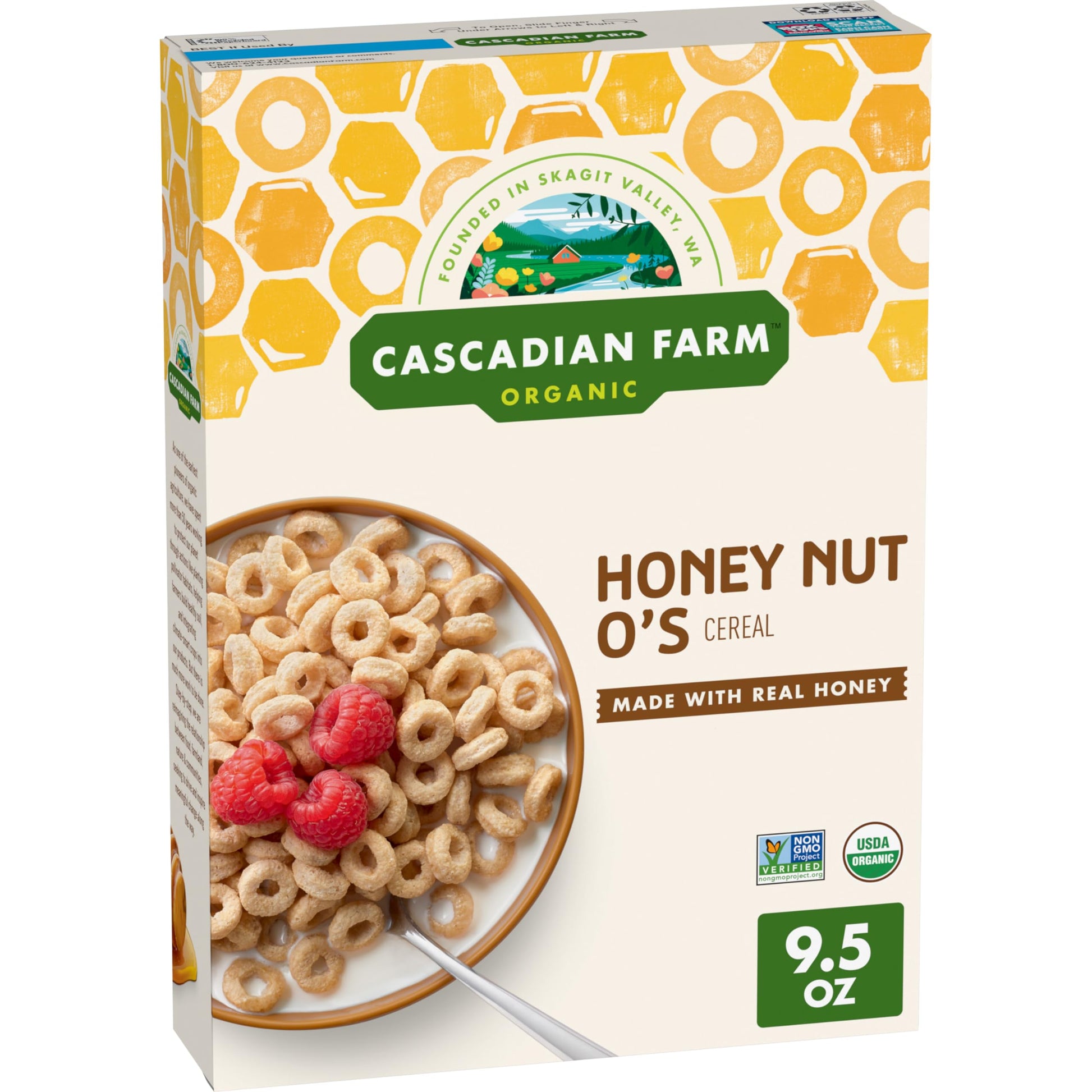 Cascadian Farm Organic Honey Nut Os Cereal, 9.5 oz, Pack of 1