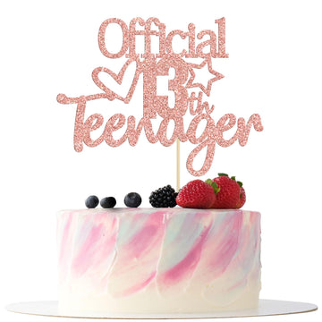 Gyufise Rose Gold Glitter Officially A Teenager 13 Cake Topper 13Th Birthday Cake Decorations 13Th Birthday Party Decorations Fo