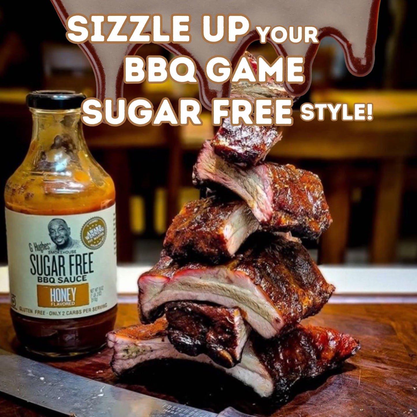 G Hughes Sugar Free, Honey Bbq Sauce - Honey Barbecue Sauce, Sugar Free Bbq Sauce, Keto Honey Bbq Sauce, Gluten Free Honey Barbecue Sauces, Keto Bbq Sauces, Low Carb Barbecue Sauce -18 Oz (3-Pack)