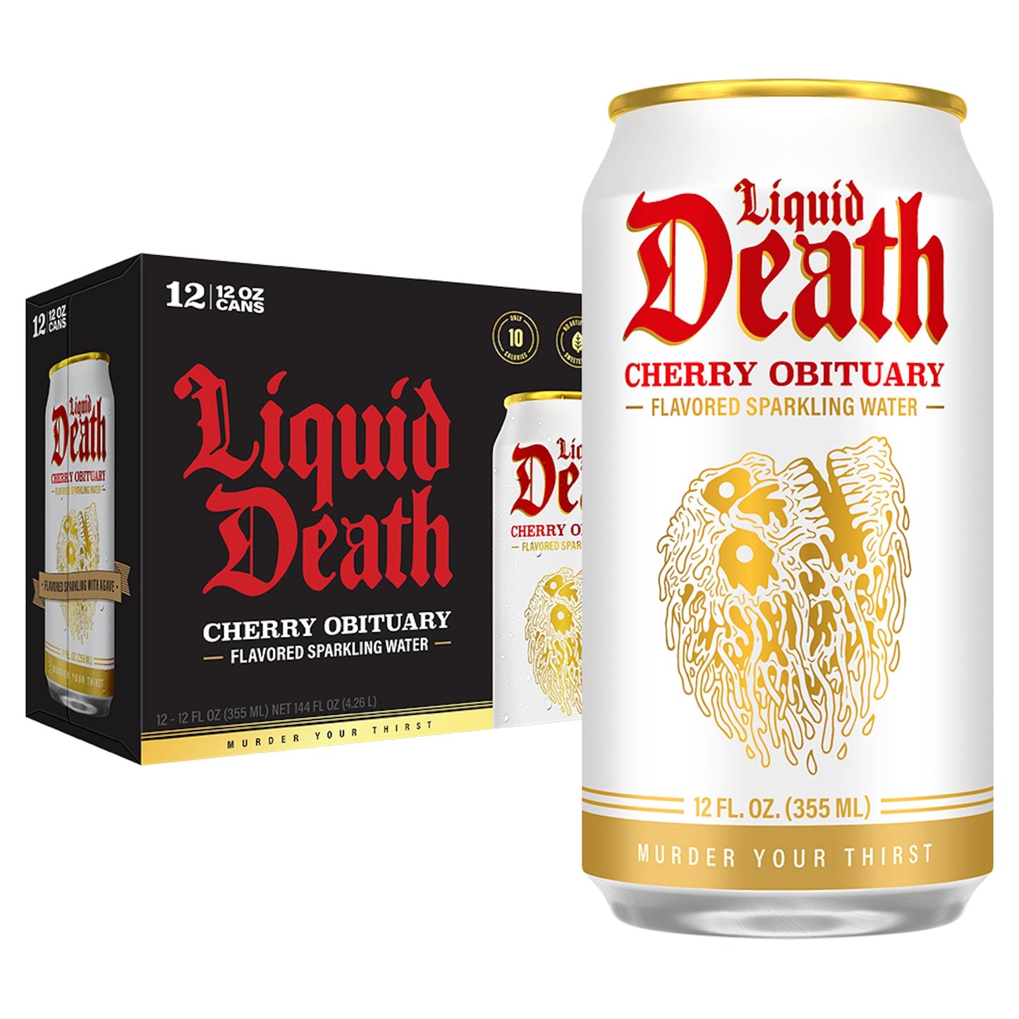 Liquid Death Cherry Obituary Soda-Flavored Sparkling Water, 12-Pack (12oz Cans), Low Sugar, No Artificial Sweeteners