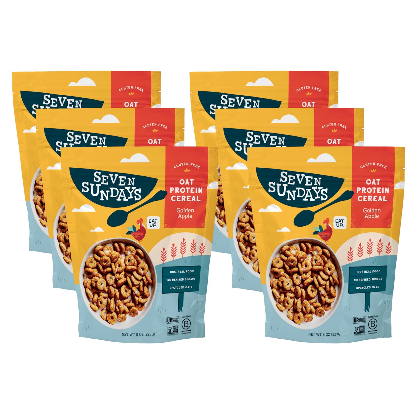 Seven Sundays Oat Protein Cereal, Golden Apple, 8 Oz Bag (Pack of 6), Gluten Free, 5g Upcycled Protein, 0g Refined Sugar, Crunch