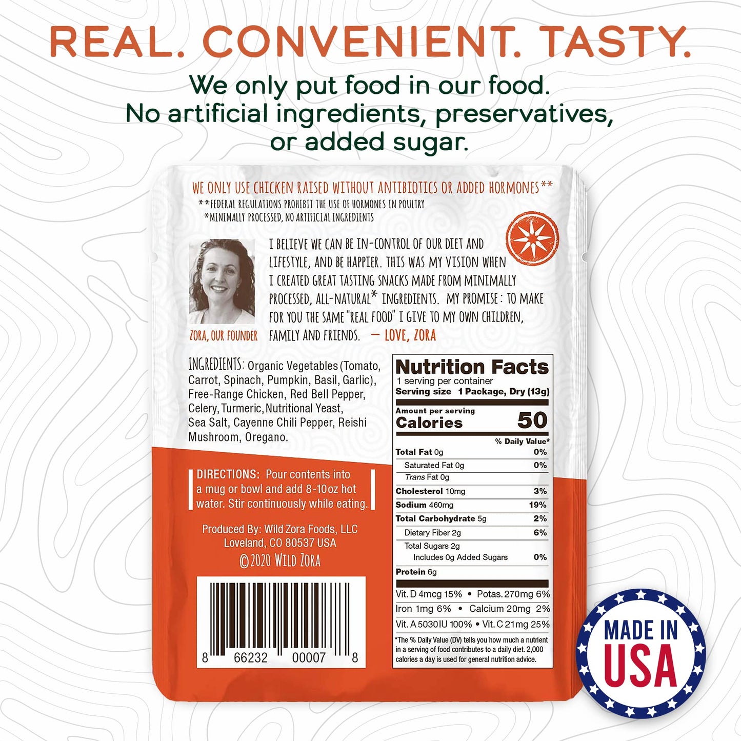 Wild Zora Instant Keto-Friendly Soups Tuscan Chicken 8-Pack Broth Made With Free-Range Chicken, And Vegetables, Gluten-Free, Low