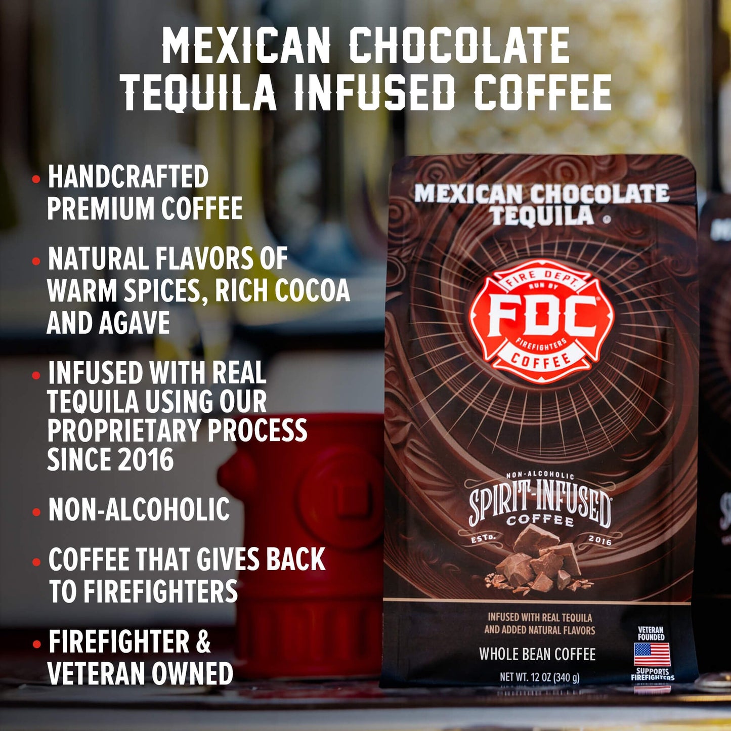 Fire Department Coffee Mexican Chocolate spirit-inspired flavor Infused Whole Bean Coffee - Medium Roast - 12 oz - Veteran Owned