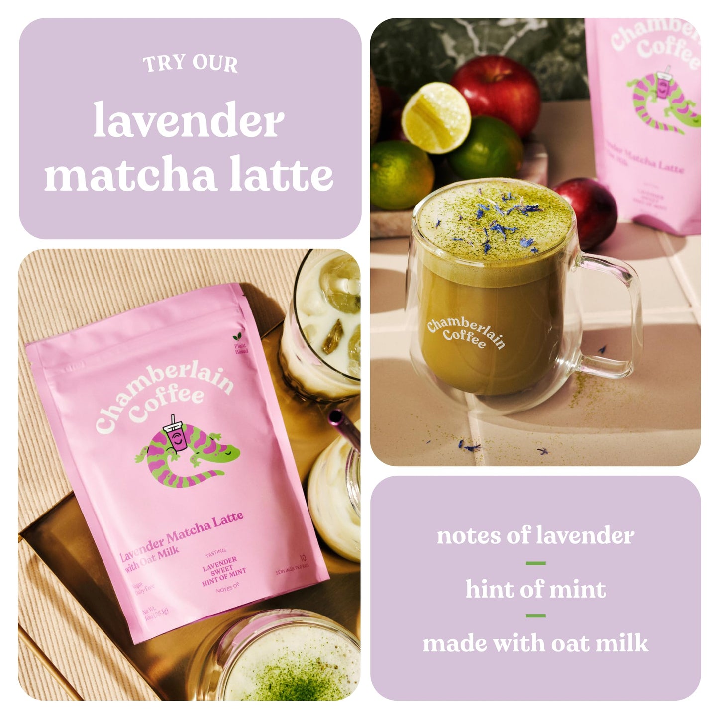 Chamberlain Coffee Lavender Matcha Latte Mix - Matcha Latte With Oat Milk - Sweet Lavender + Fresh Mint - Vegan Matcha Latte Pow