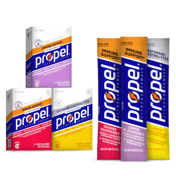 Propel Immune Support Electrolyte Enhanced Water Drink Mix Powder Packets, Variety Pack, 100% DV Vitamin C, Good source of Zinc,