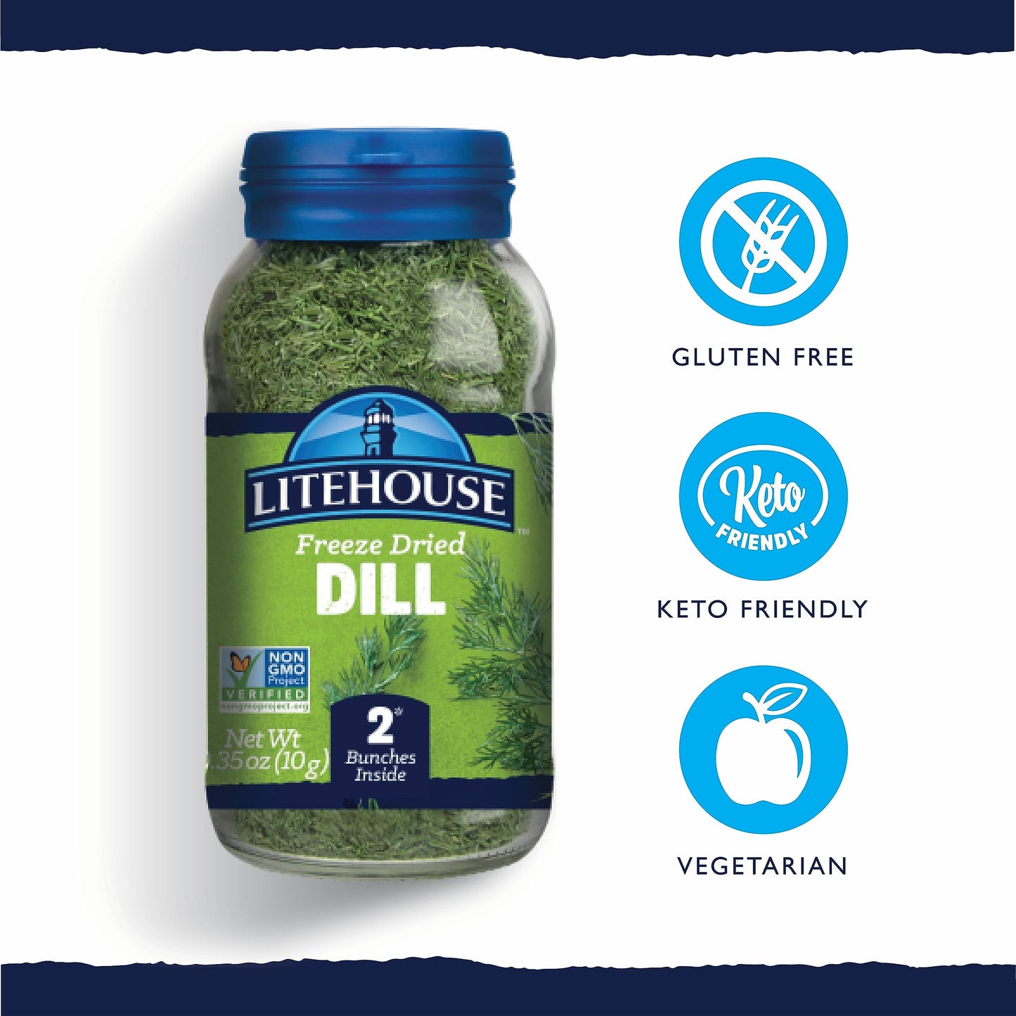 Litehouse Freeze Dried Dill - Organic Dill   Seasoning, Non-GMO, Gluten-Free, 0.35 Ounce (Pack of 2)