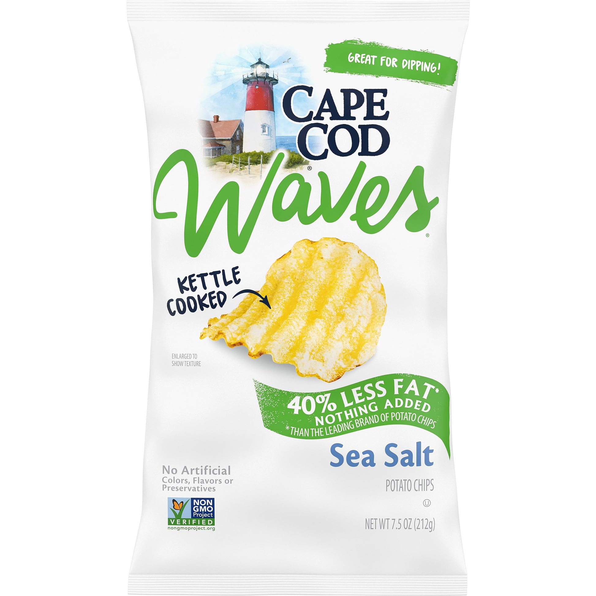 Cape Cod Potato Chips, Wavy Cut Less Fat Sea Salt Kettle Chips, 7.5 Oz