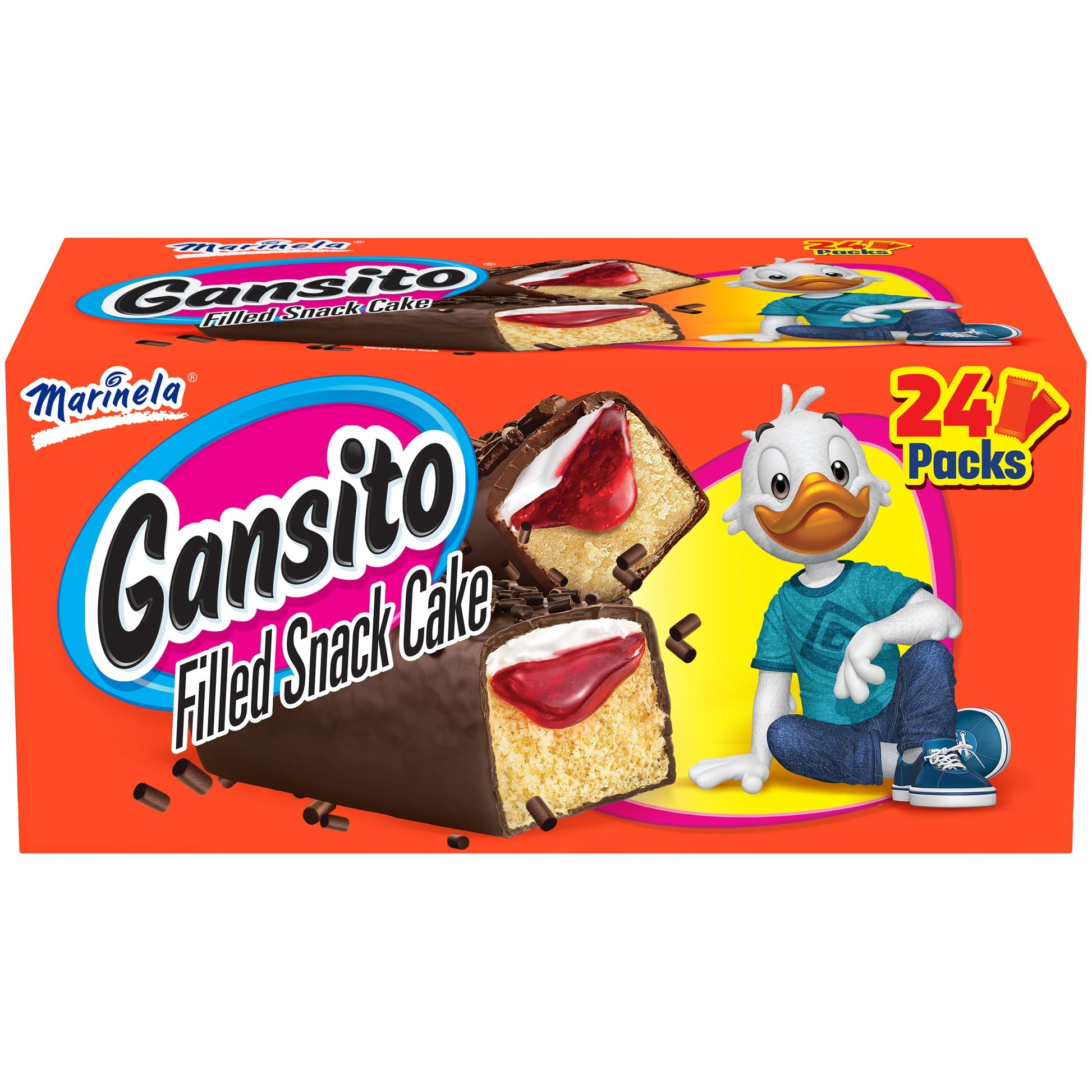 Marinela Gansito Strawberry Filled Snack Cake, 24 individual packs, (1 ct each), Chocolate Flavored Covered Snack Cakes, 42.24 o