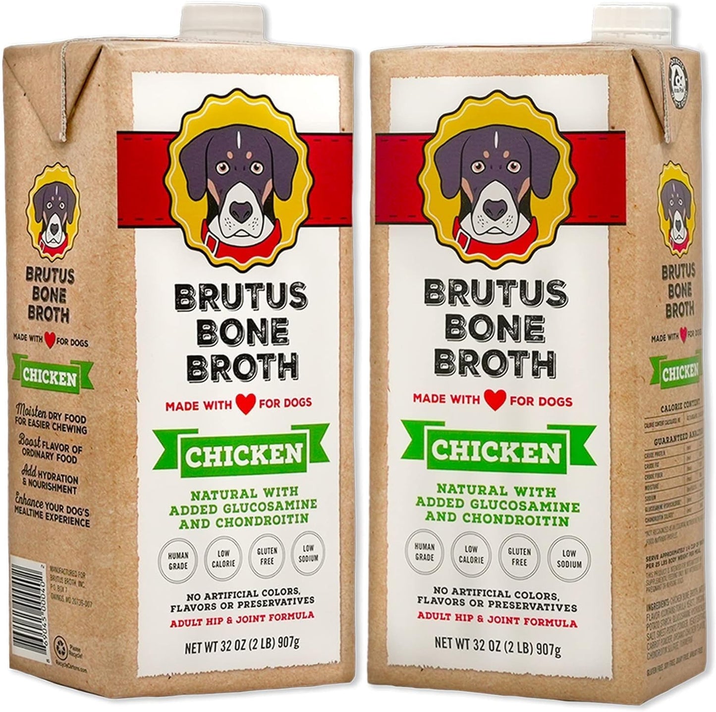 Brutus Bone Broth Chicken Broth for Dogs - Human Grade, 64 Fl Oz - Nutritious Toppers with Glucosamine & Turmeric