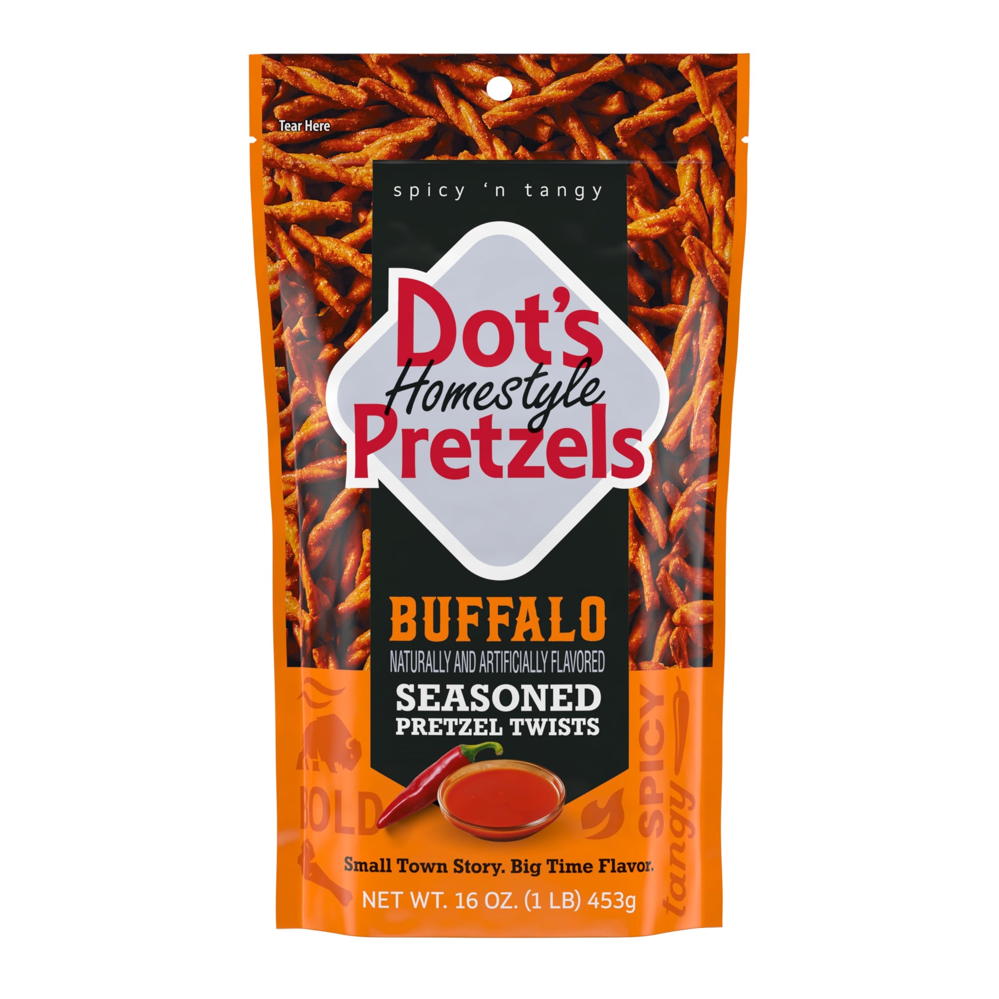 Dots Homestyle Pretzels Buffalo Seasoned Pretzel Twist Snack  16oz Grocery Sized Bag