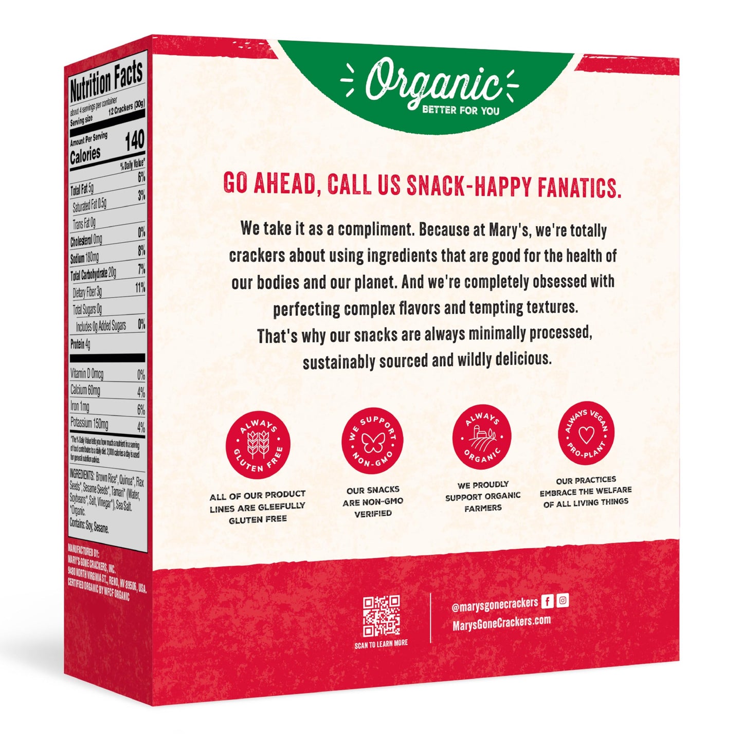 Marys Gone Crackers Organic Original Crackers - Gluten-Free, NON-GMO, Vegan & Whole Grain, 4 Ounce (Pack of 1)