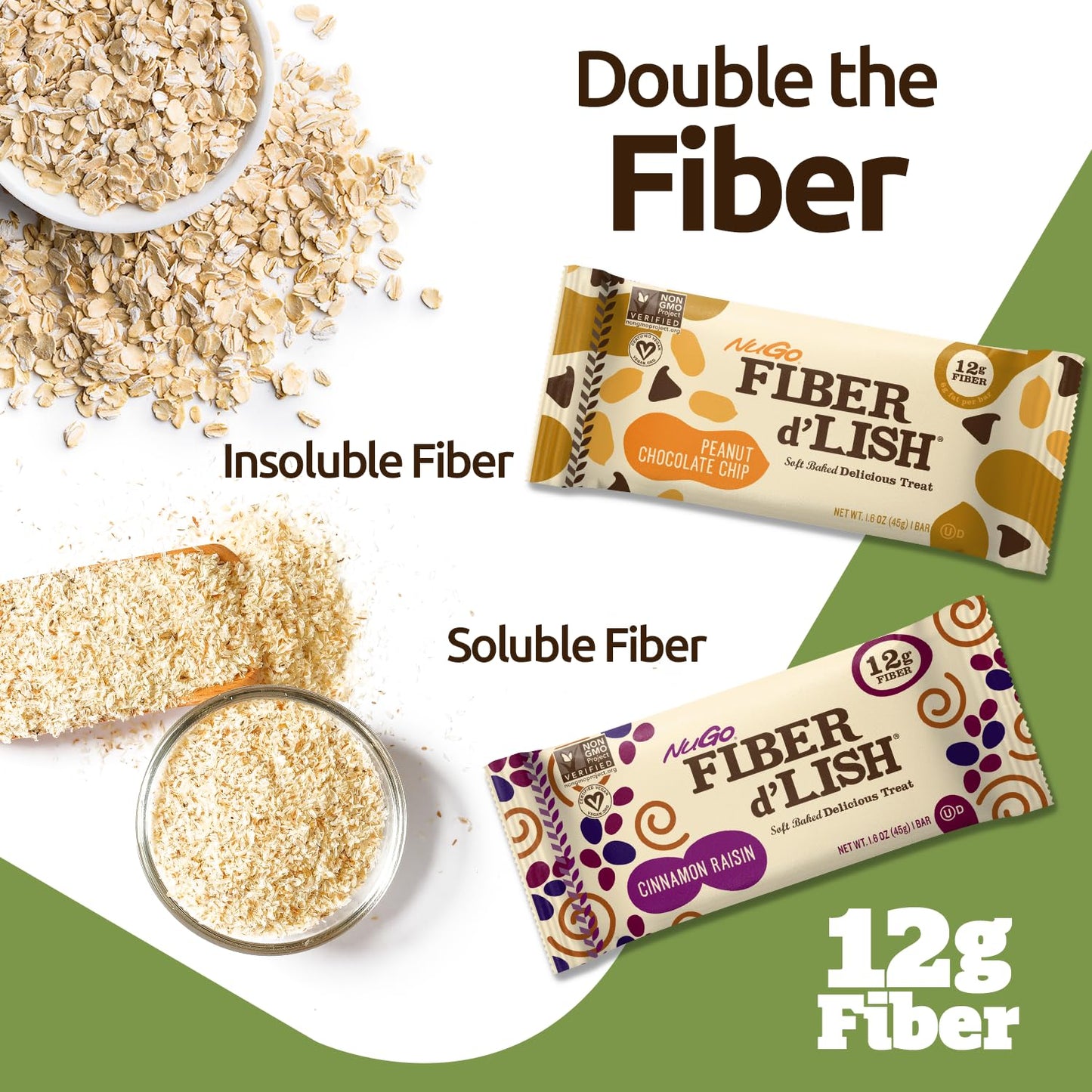 Nugo Fiber Dlish Peanut Chocolate Chip, 12G High Fiber, Vegan, 160 Calories, 16 Count