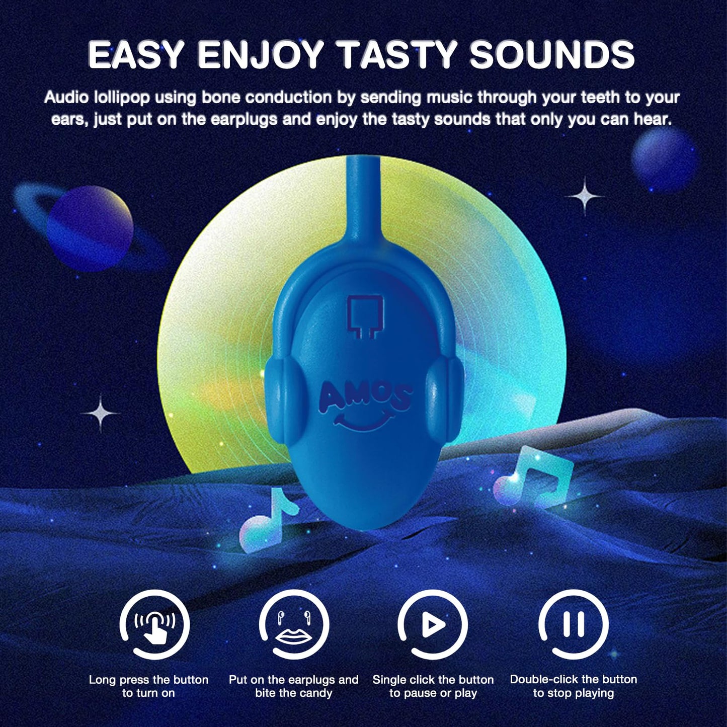 Amos Audio Lollipop (Natural Blueberry) Music Lollipop Suckers -Up To Something- Fat Free Singing Lollipop, For Kids Classmates