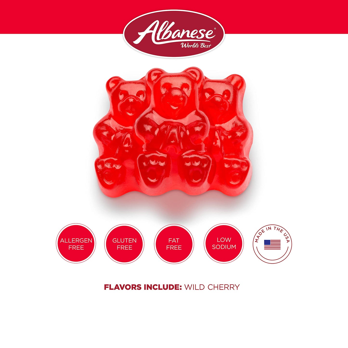 Albanese Wild Cherry Gummi Bears, 5lb Candy, Red, Model 50107