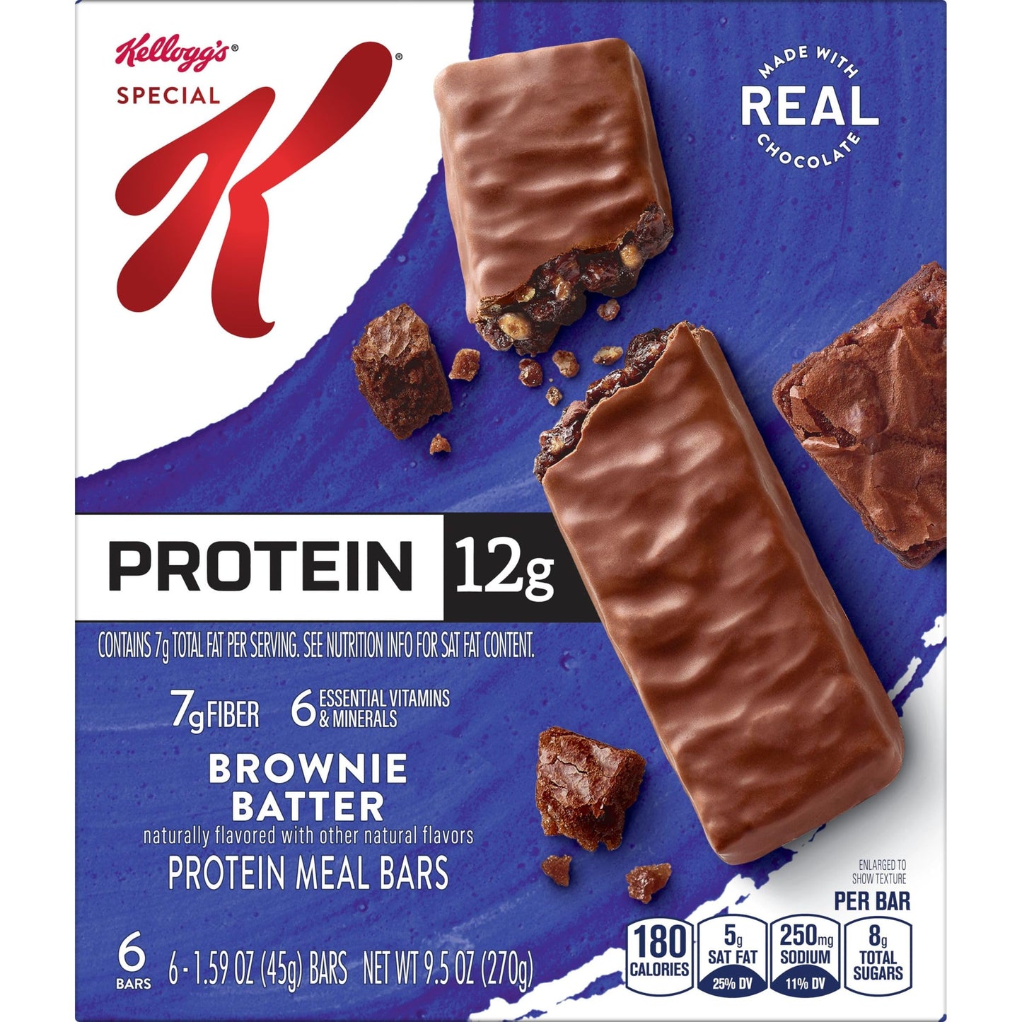Kelloggs Special K Protein Bars, Meal Replacement, Protein Snacks, Brownie Batter, 9.5oz Box (6 Bars)