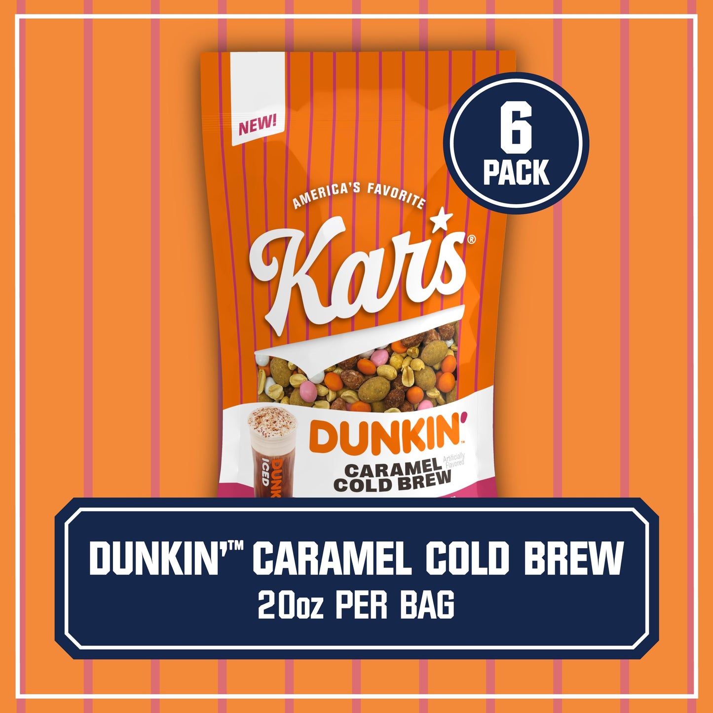 Kars Nuts Dunkin Caramel Cold Brew Mixed Nuts - Sweet Candy-Coated Nuts Mix, 20oz Resealable Pouch (Pack of 6) - Sweet Snacks fo