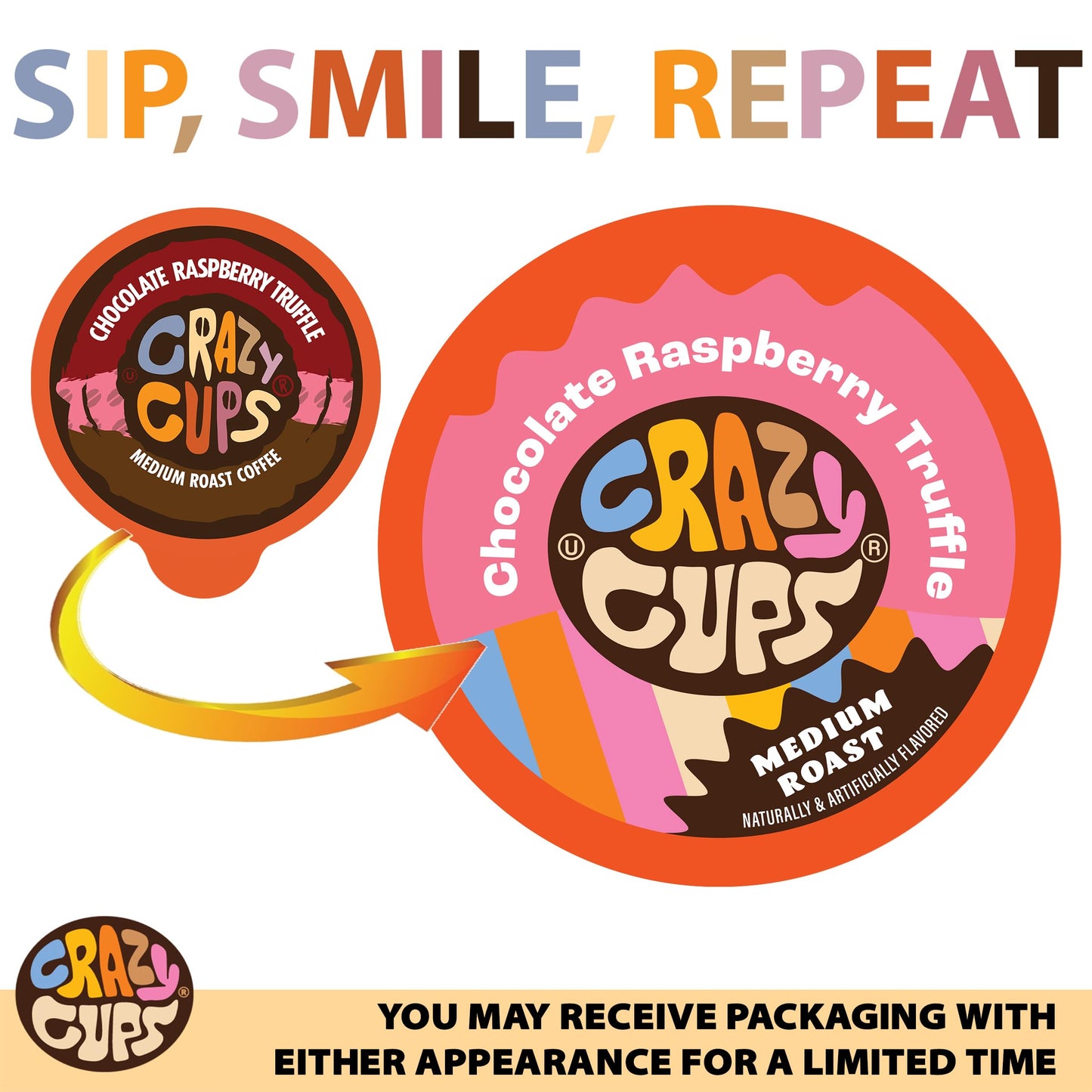Crazy Cups Flavored Coffee for Keurig K-Cup Machines, Chocolate Raspberry Truffle, Hot or Iced Drinks, 22 count Single Serve, Re