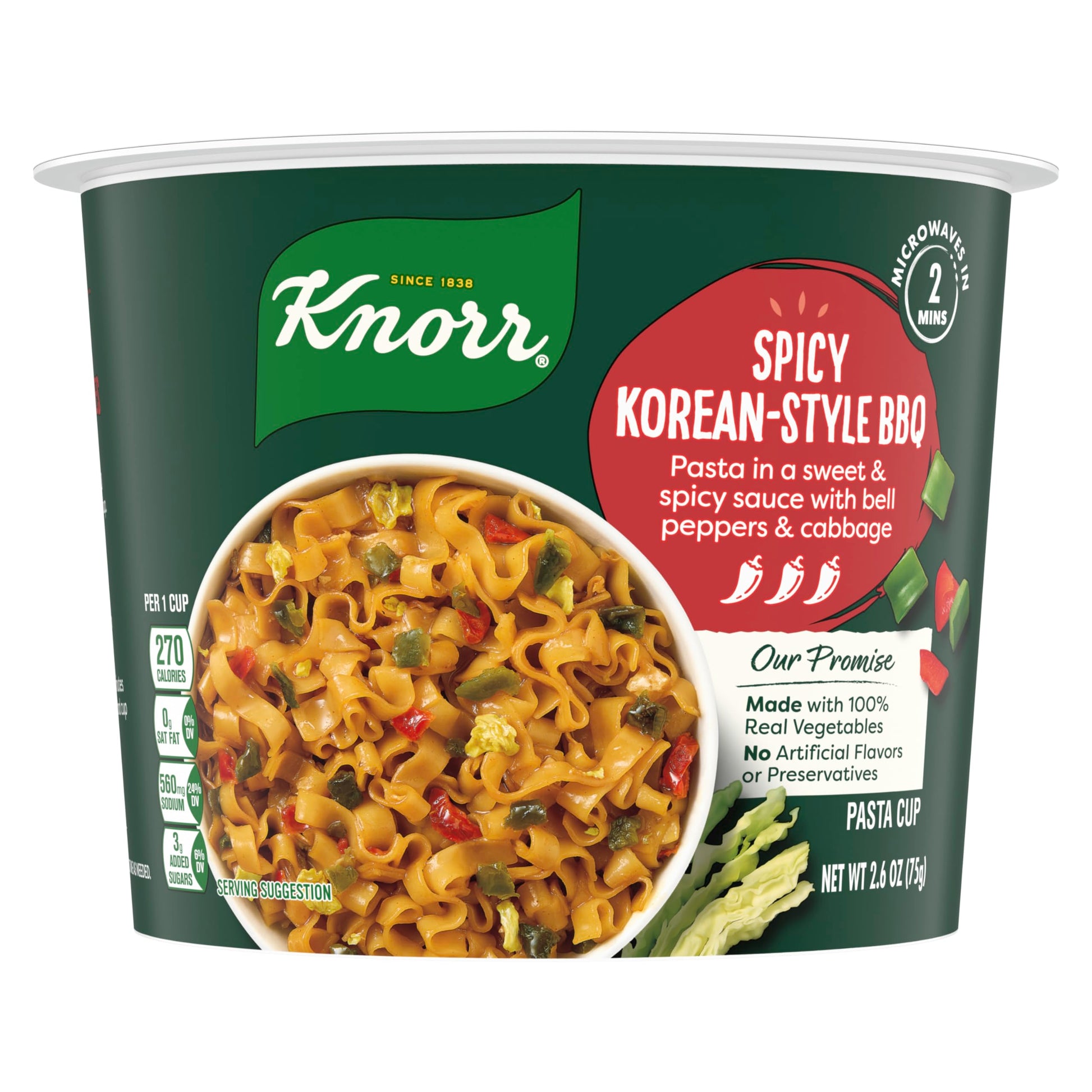 Knorr Pasta Cup For a Quick and Easy Meal Spicy Korean-Style BBQ Made with 100% Real Vegetables & No Artificial Flavors or Prese