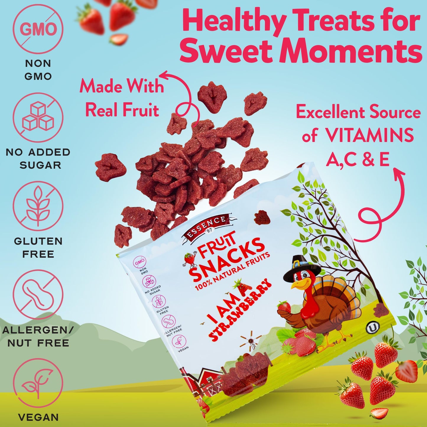 Real Fruit Snack - Strawberry (Pack Of 18) - Healthy, Bite-Sized, Non-Gmo, Vegan & Gluten-Free Snack For School Lunch - Fruit Sn