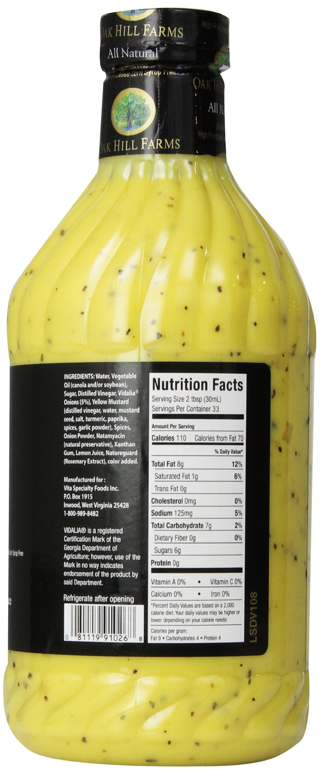 Oak Hill Farms Vidalia Onion Vinaigrette Single Bottle, 33.8 Oz