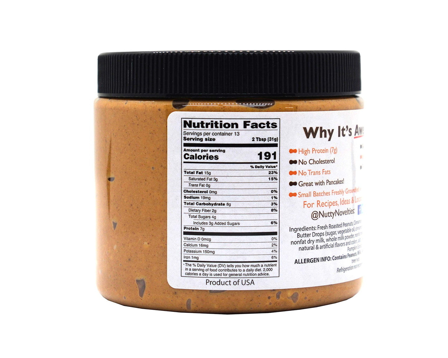 Nutty Novelties Pumpkin Spice Peanut Butter - High Protein, Low Sugar, 2 x 15 Ounces