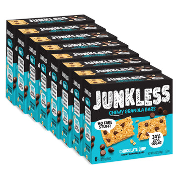 Junkless Chocolate Chip Chewy Granola Bars - Less Sugar, Great Tasting, Wholesome Snacks - Bulk Granola Bars - 1.1 Oz. Bars, 8 B