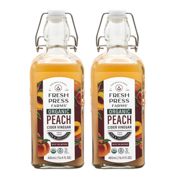 Fresh Press Farms Organic Peach Cider Vinegar with the Mother  16.4 Fl Oz (Pack of 2)  Georgia Made  Raw  Unfiltered  Certified Whole30  Non-GMO